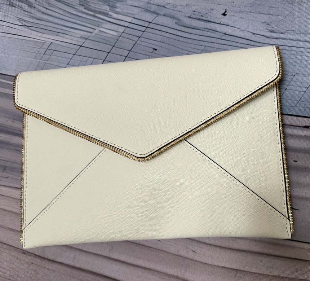 Rebecca Minkoff Leo Envelope Clutch White Saffiano Leather Zip Around